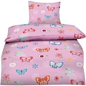 Schöne Bettwäsche aus Baumwolle - Schmetterlinge rosa 135x200 von Aminata Kids