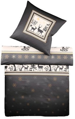 Kuschelige Bettwäsche aus Satin - Weihnachten schwarz 155x200 von Kaeppel