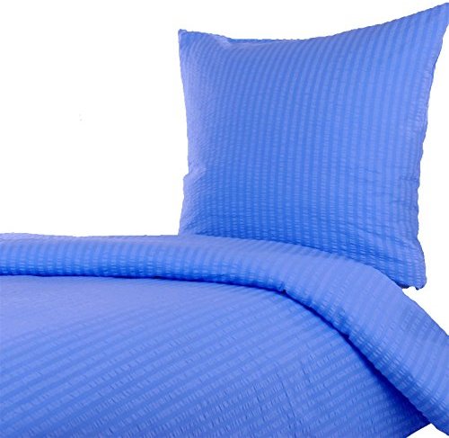 Hübsche Bettwäsche aus Seersucker - blau 155x220 von Hans-Textil-Shop