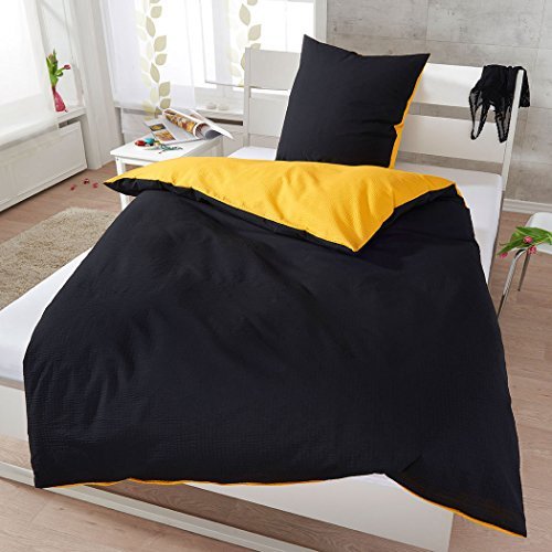 Kuschelige Bettwäsche aus Seersucker - schwarz 220x240 von Janine Design