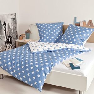 Hübsche Bettwäsche aus Biber - blau 155x220 von Janine