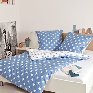 Kuschelige Bettwäsche aus Biber - blau 155x220 von Janine Design