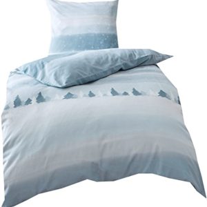 Kuschelige Bettwäsche aus Biber - blau 155x220 von Kaeppel