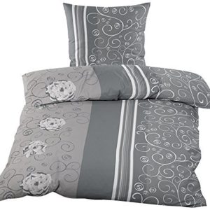 Hübsche Bettwäsche aus Biber - Rosen grau 135x200 von Home-Impression