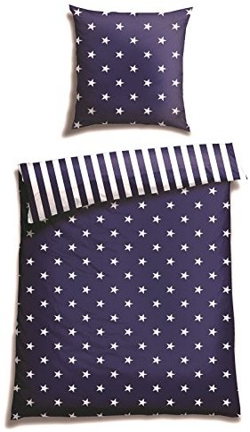 Schöne Bettwäsche aus Biber - Sterne blau 135x200 von Schiesser