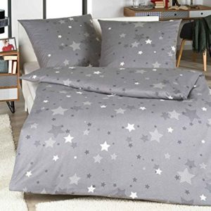 Kuschelige Bettwäsche aus Biber - Sterne grau 135x200 von lifestyle4living