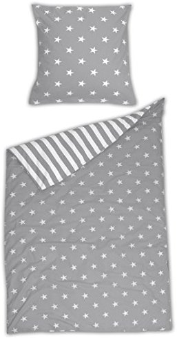 Kuschelige Bettwäsche aus Biber - Sterne grau 155x220 von Schiesser