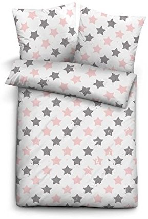 Kuschelige Bettwäsche aus Biber - Sterne rosa 155x220 von Biberna