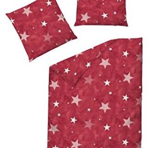 Kuschelige Bettwäsche aus Biber - Sterne rot 135x200 von Dormisette