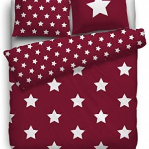 Schöne Bettwäsche aus Biber - Sterne rot 135x200 von HNL Living BV