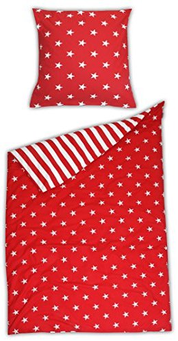 Hübsche Bettwäsche aus Biber - Sterne rot 135x200 von Schiesser