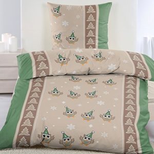 Traumhafte Bettwäsche aus Biber - Weihnachten grün 135x200 von KH-Haushaltshandel