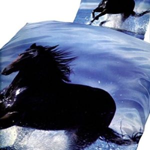 Schöne Bettwäsche aus Fleece - Pferde schwarz 135x200 von Leonado Vicenti