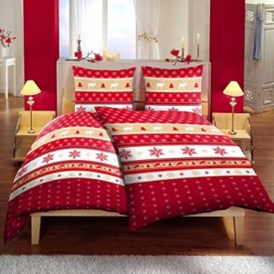 Traumhafte Bettwäsche aus Fleece - Weihnachten rot 135x200 von Bertels Textilhandels GmbH