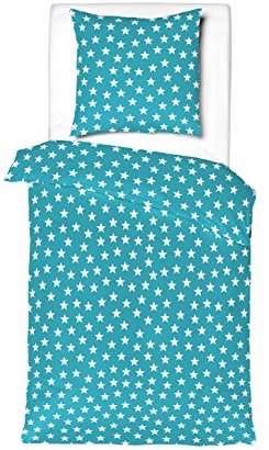 Kuschelige Bettwäsche aus Linon - Sterne türkis 135x200 von Aminata Kids