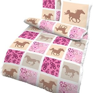 Kuschelige Bettwäsche aus Renforcé - Pferde rosa 135x200 von Ido
