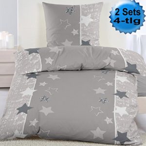 Schöne Bettwäsche aus Biber - Sterne grau 135x200 von KH-Haushaltshandel
