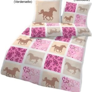 Hübsche Bettwäsche aus Renforcé - Pferde rosa 135x200 von Ido