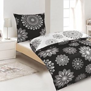 Hübsche Bettwäsche aus Renforcé - schwarz weiß 155x220 von Protex