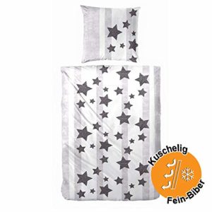 Schöne Bettwäsche aus Flanell - Sterne grau 135x200 von Aminata Kids
