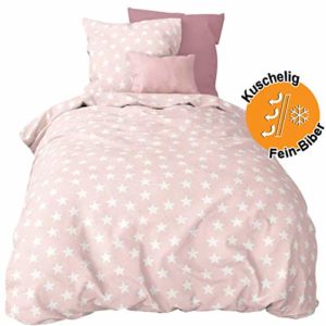 Hübsche Bettwäsche aus Biber - Sterne rosa 135x200 von Aminata Kids